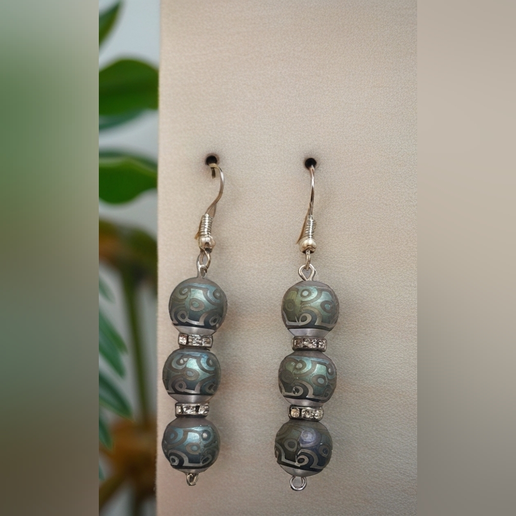 Handcrafted Green Dangling Earrings With Crystal Rondelles